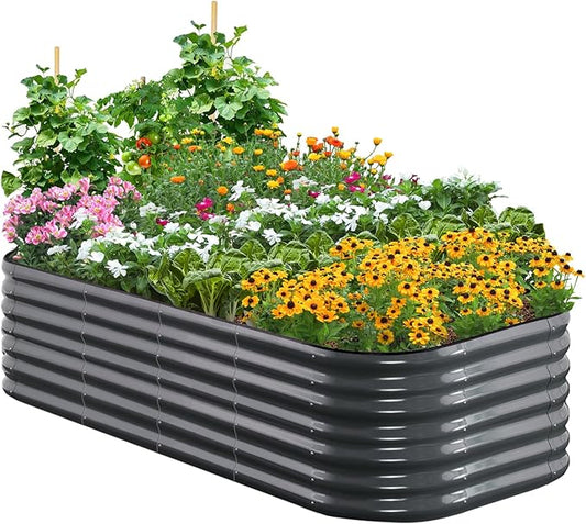 Quictent Galvanized Raised Garden Bed Kit, 6x3x2 ft Oval Metal Planter Box Tall for Vegetables Outdoor Backyard, Strengthened by Crossbar, Dark Gray