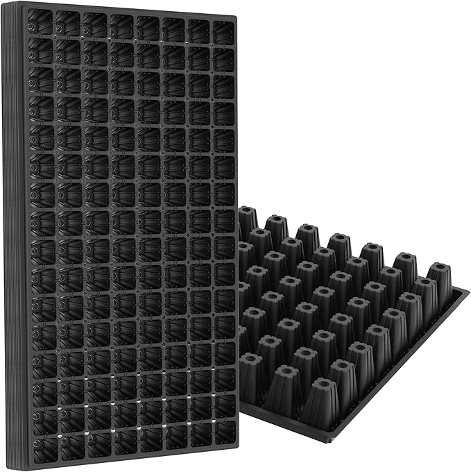 Gardzen 10 Pack 128 Cell Seed Starter Trays, 1.5" Deep Plug Tray for Seedlings, Durable Seedling Trays with Drainage Holes, Fit Standard 1020 Drip Tray