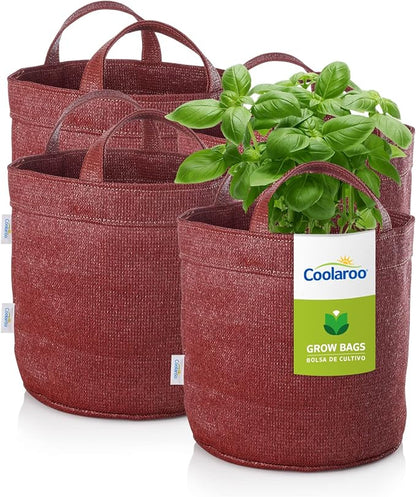 Coolaroo 4-Pack 5 Gallon Heavy Duty Plant/Vegetable/Herb/Fruit Breathable Fabric Grow Planter Pot Bags with Handles, Brick