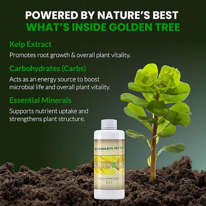 Humboldts Secret Golden Tree: Best Plant Food for Plants & Trees - All-in-One Concentrated Organic Additive - Vegetables, Flowers, Fruits, Lawns, Roses, Tomatoes & More (2 Ounce)