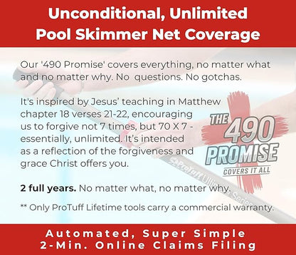 ProTuff 17" Silt Net Pool Skimmer – 2 Year Unconditional Free Replacement – Durable Fine Mesh Net for Silt & Debris – Heavy-Duty Aluminum Frame, Deep Bag for Easy Cleaning