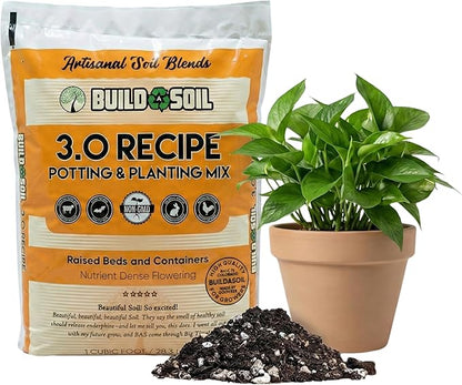 BuildASoil Potting Soil Recipe 3.0 - Organic Living Potting Soil Mix for Indoor and Outdoor Plants, Water-Only Formula, Well-Draining Indoor Garden Dirt for Full Growth Cycle - 35 lbs