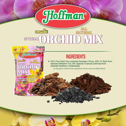 Hoffman Organic All-Natural Pre-Mixed Special Orchid Potting Mix for Better Blooms in Epiphytic Orchids, 4qt Bag, 2 Pack