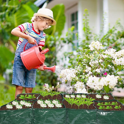 Irenare 2 Pcs 35 Gallon Fabric Raised Garden Beds Planters PE Planting Bed with 8 Divided Grids Rectangle Garden Beds Outdoor Flower Bed with 8 Drainage Holes for Vegetables Fruits Flowers(Green)