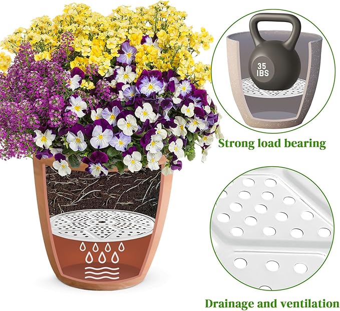 6-Pack 10/11/13-Inch Round Planter Insert, Planter Inserts for large Pots with Drainage Holes, Use Less Potting Soil, Plant Risers for Inside Pots for Tall or Short Planters for Indoor & Outdoor Use