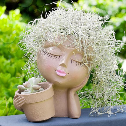 Face Planters Pots Head Planter for Indoor Outdoor Plants - Cute Plant Pots for Flower Succulent with Drainage Hole - Ideal Present Ideas(Khaki Lady)