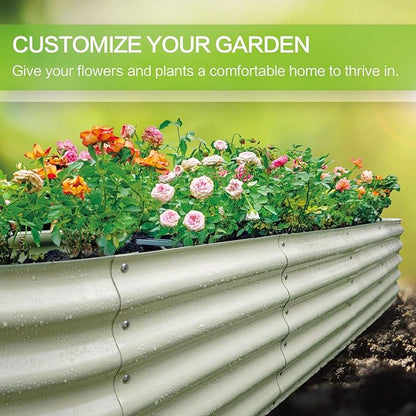 Gardmax Galvanized Raised Garden Bed, Lightweight Planter Boxes Outdoor with Easy Assembly, Large Garden Bed for Vegetables, Fruits, Flower Milk White 8FT
