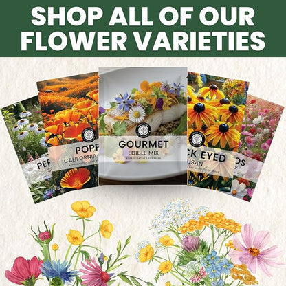 Gourmet Edible Mix – 22,000 Premium Seeds for Planting – Fresh Culinary Flowers & Herbs – 2026 Season – 4 Ounce Pouch