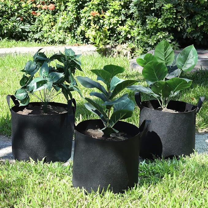 50 Pack Grow Bags, Black Heavy Duty Fabric Pots Nonwoven Potato Grow Bags with Sturdy Handles & Reinforced Stitching, Breathable Vegetable Flower Plant Growing Containers Bags (10 Gallon)