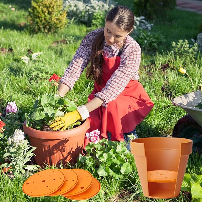 4 Pack Planter Insert, 10 Inch Round Plastic Planter Inserts for Large Pots with Drainage Holes, Use Less Potting Soil, Planter Accessories for Indoor & Outdoor Use