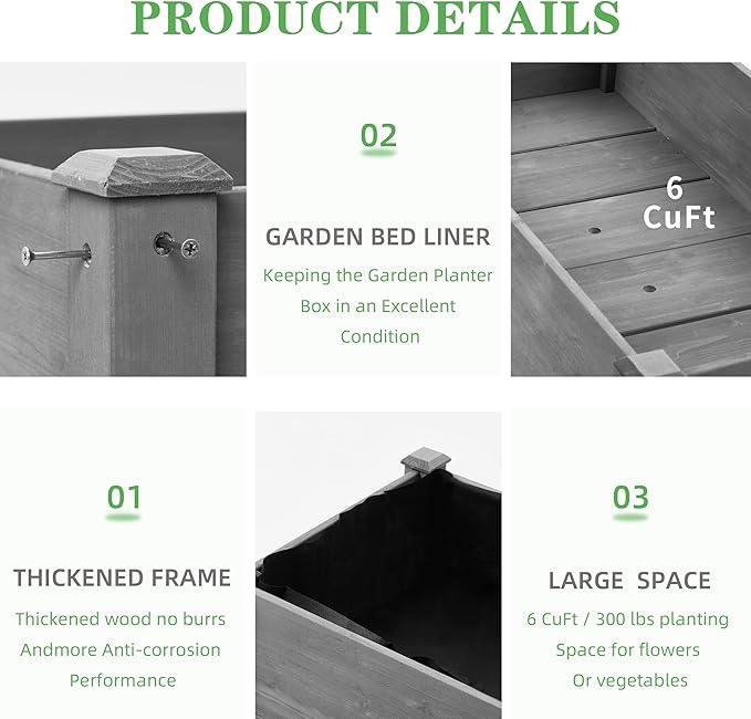 Raised Garden Bed with Legs (48x24x30''), Solid Wood Elevated Planter Box for Outdoor