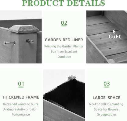 Raised Garden Bed with Legs (48x24x30''), Solid Wood Elevated Planter Box for Outdoor