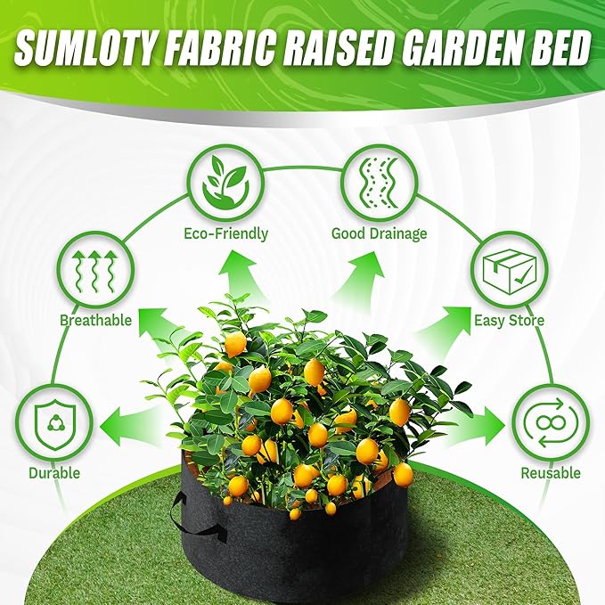 50 Gallon Grow Bags- 3x1ft Fabric Raised Garden Beds for Outdoor, Use for Herbs Breathable & Sturdy Planter Box, Round Plant Growing Container Raised Flower Bed