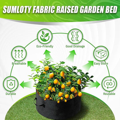 50 Gallon Grow Bags- 3x1ft Fabric Raised Garden Beds for Outdoor, Use for Herbs Breathable & Sturdy Planter Box, Round Plant Growing Container Raised Flower Bed