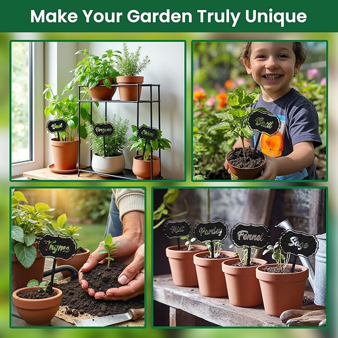 CUTHOLLOW 8PCS Metal Plant Markers Stakes Food Spices for Outdoor Indoor, 3.5"x7" Waterproof Cute Garden Plant Labels Signs Tags for Farmhouse Greenhouse Decor - Funny Gardening Gifts