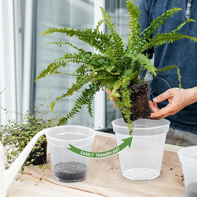 GREANER 7 Inch Transparent Plastic Garden Pots, Clear Plant Pots with Drainage Holes and 20 Pcs Plant Labels, Durable Seed Starting Pots for Orchid, Succulent, Vegetable, and Cactus
