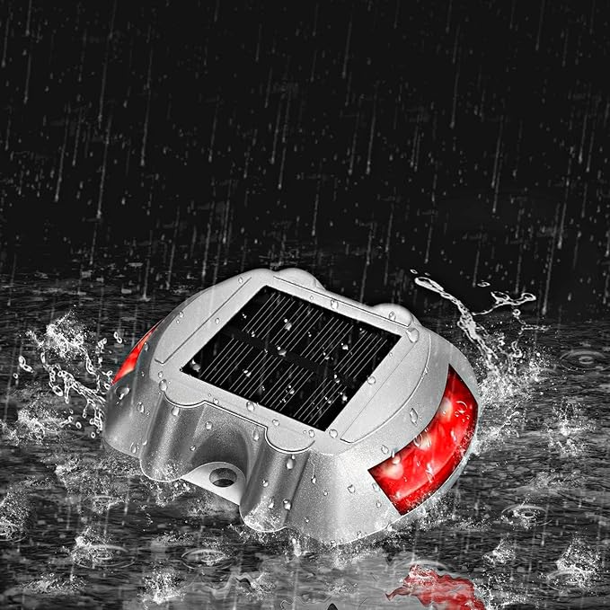 JIGUOOR Solar Deck Lights LED Driveway Lights Solar Powered Dock Light Outdoor IP68 Waterproof Road Markers for Step Sidewalk Stair Boat Garden Ground Pathway Yard (Red, 14 Pack)