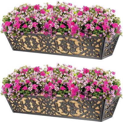 2 Pack 30 Inch Window Boxes Planters Railing Planter Box with Adjustable Brackets & Coco Liners Fabric Plant Grow Bags Deck Railing Planter Boxes Balcony Hanging Flower Box for Outdoor Plants