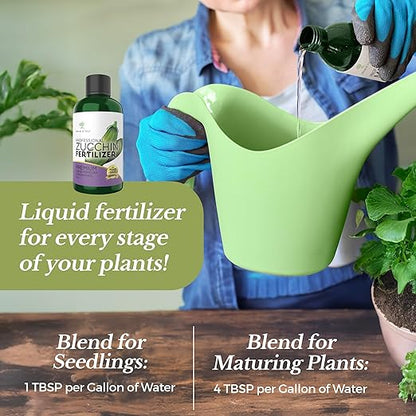 LEAVES AND SOUL Professional Liquid Zucchini Fertilizer | 5-1-5 Concentrate, Liquid Plant Fertilizer for Garden, Healthy Produce, Good Harvest, Multi-Purpose Blend & Gardening Supplies | 8 oz