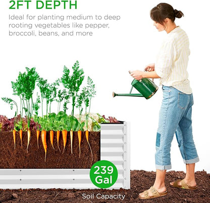 Best Choice Products 8x2x2ft Raised Outdoor Metal Garden Bed, Deep Root Box Planter for Vegetables, Flowers, Herbs, 240 Gallon Capacity, 100% Non Toxic Materials - White