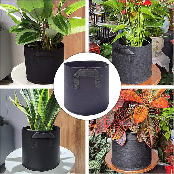 5-Pack 1 Gallon Plant Grow Bags, Heavy Duty Thickened Non-Woven Aeration Fabric Pots Container with Reinforced Handles for Gardening