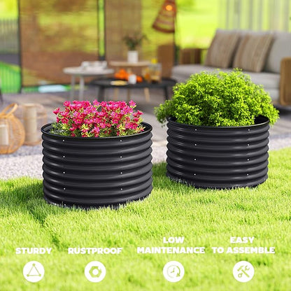Outsunny Galvanized Raised Garden Bed Set of 2, Planters for Outdoor Plants with Safety Edging, Easy-to-Assemble Stock Tanks for Growing Flowers, Herbs and Vegetables, 3' x 3' x 2', Dark Gray