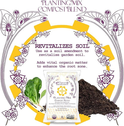Organic Mechanics Planting Mix Compost Blend, 2 Cu Ft - Revitalizes Garden Soil with Compost, Pine Bark, Coconut Coir, and Worm Castings for Raised Beds, Gardens & More - Peat-Free & Eco-Friendly