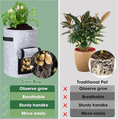 16 Pack Potato Grow Bags 10 Gallon Garden Planting Bag Garden Potato Grow Bags with Flap Vegetable Grow Bags Potato Growing Containers with Handles and Harvest Window for Potato Tomato and Vegetables