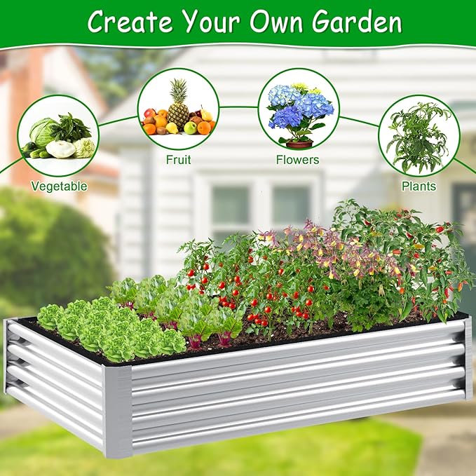 Rectangle Fabric Galvanized Raised Garden Bed Liner, 2Ps 4x4x1Ft Outdoor Garden Planting Bags for 8x4x1 Rectangle Metal Garden Bed, Large capacity for growing vegetables, flowers, herbs and succulents