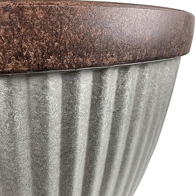 Southern Patio 15" Westlake Indoor/Outdoor Pleated Planter with Drainage Hole, Plug & Galvanized Finish, 19.56 qt. Capacity