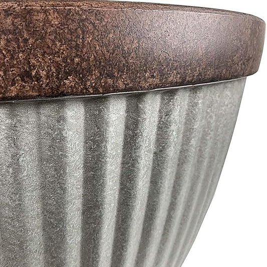 Southern Patio 15" Westlake Indoor/Outdoor Pleated Planter with Drainage Hole, Plug & Galvanized Finish, 19.56 qt. Capacity