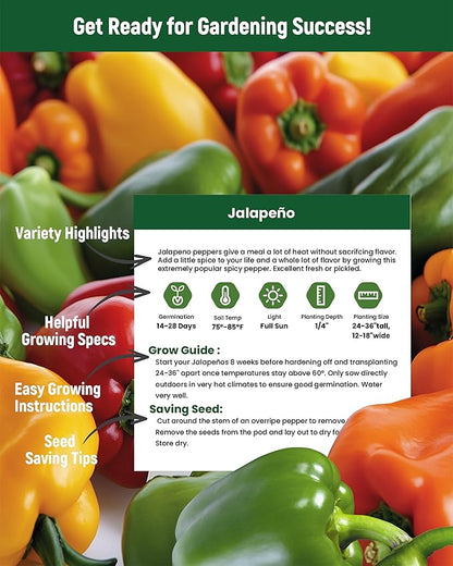 3000+ Heirloom Pepper Seeds Collection - 15 Varieties Non-GMO USA-Sourced Hot & Sweet Seeds for Planting: Cayenne, Cubanelle, Habanero, Poblano, Serrano, Big Jim & Bell for Garden