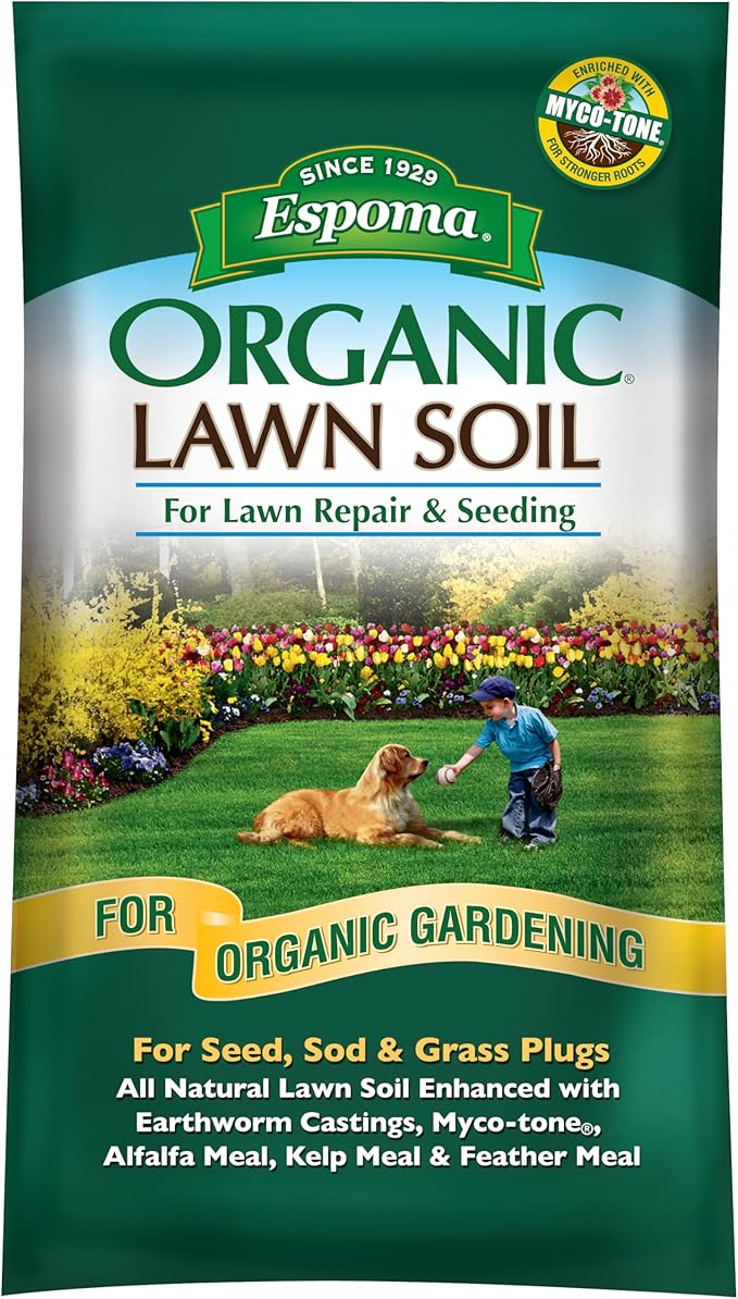 Espoma Organic Lawn Soil. All Natural and Organic Soil Mix for Promoting Seed Germination and Establishment in All Lawns. with Endo & Ecto Mycorrhizae. 1 Cubic Foot Bag. Pack of One