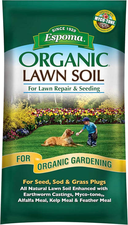 Espoma Organic Lawn Soil. All Natural and Organic Soil Mix for Promoting Seed Germination and Establishment in All Lawns. with Endo & Ecto Mycorrhizae. 1 Cubic Foot Bag. Pack of One