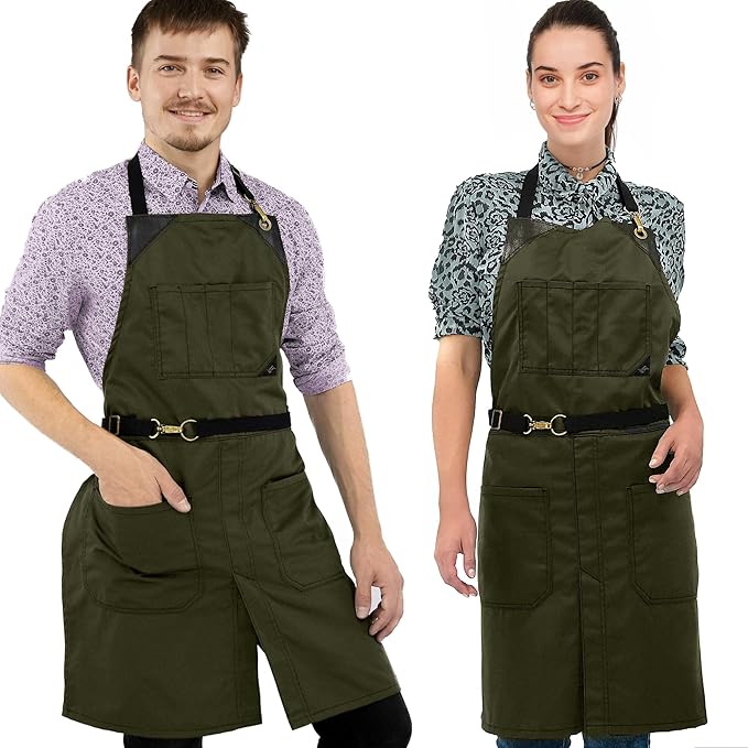 Under NY Sky No-Tie Twill Apron - Leather Reinforcement, Split-Leg