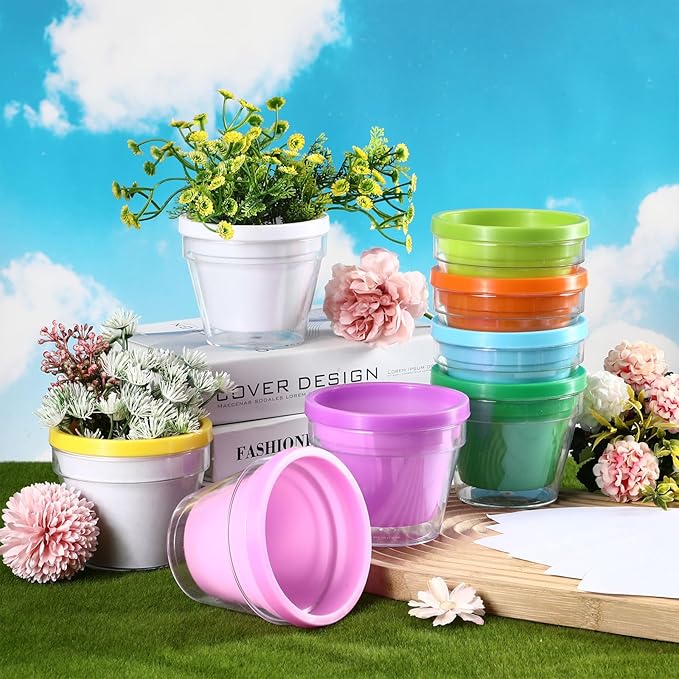 Meanplan 24 Sets Spring DIY Flower Pot Crafts Bulk Color Your Own Flower Pot 4 Inch Spring Planters Decorate Kit for Adults Activities