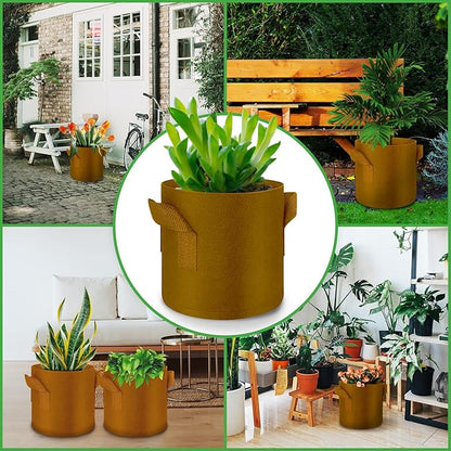 5-Pack 10 Gallon Grow Bags Heavy Duty Thickened Nonwoven Fabric Pots with Handles, Plant Grow Bags for Vegetables/Flower/Plant/Fruits, Brown