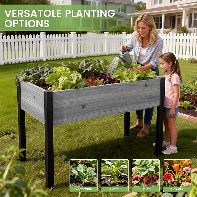 DoCred Raised Garden Bed, 45.7" x 22.8" x 31.5" Large Elevated Wooden Horticulture Planter Box with Metal Legs Standing Growing Bed Planter for Gardening, Balcony, Backyard, Patio