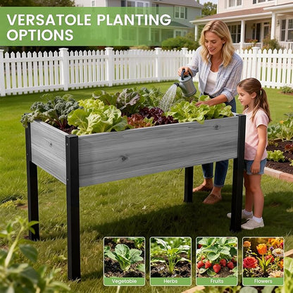DoCred Raised Garden Bed, 45.7" x 22.8" x 31.5" Large Elevated Wooden Horticulture Planter Box with Metal Legs Standing Growing Bed Planter for Gardening, Balcony, Backyard, Patio
