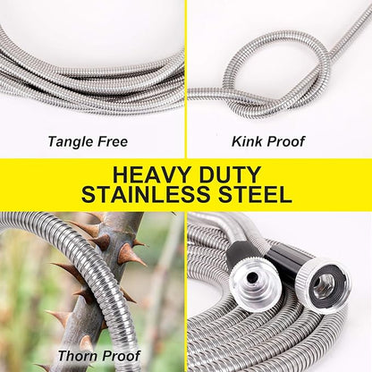 FOXEASE Metal Water Hose 5 ft - Stainless Steel Water Hose with Adjustable Nozzle, Lightweight, Tangle Free & Kink Free, Heavy Duty, High Pressure, Flexible, Dog Proof