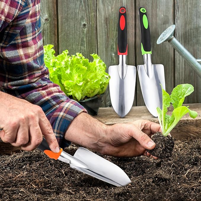 24 Pcs Garden Shovel Aluminum Alloy Heavy Duty Trowel Small Digging Shovels Metal Hand Trowel Spade with Soft Handle for Garden Lawn Yard Planting Tool (Wide Shovel,Yellow,Green,Orange,Red)
