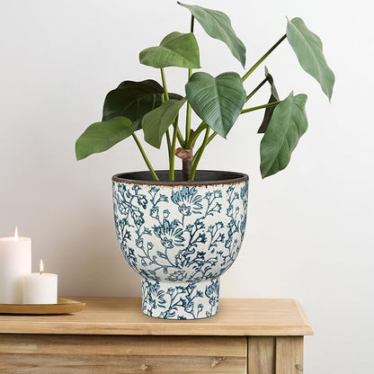 7.6/5.5 Inch Vintage Flower Pot, Blue and White Plant Pot Large Ceramic Planters for Indoor Plants Pots with Drainage Shabby Chic Planter Pots for Succulents Cactus Herb Snake Plants Outdoor Garden