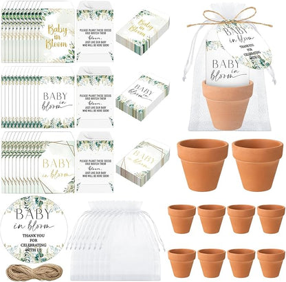 Baby Shower Party Favors Baby in Bloom Envelopes Seed Packets Include 24 Mini Terracotta Pots Seed Packets 24 Self Adhesive Envelopes Thank You Tags Gifts for Party(Greenery)