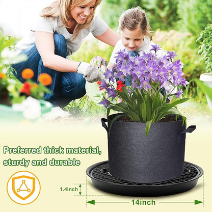 4 Pack Plant Saucer 14 inch, Self Watering Fabric Pot Base, Auto Pots Fit for 5 Gallon Grow Bags, Plant Saucers Flower Pot Tray , Auto Watering Plant Saucer for Fabric Planters 3 Year Warranty