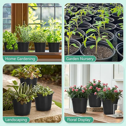 60 Pack 4 Inch Nursery Pots for Plants, Plastic Seeds Starter Pots with Drainage Holes, Small Plastic Plant Nursery Pots for Succulents Seedling Cutting Transplanting (60, 4 Inch)