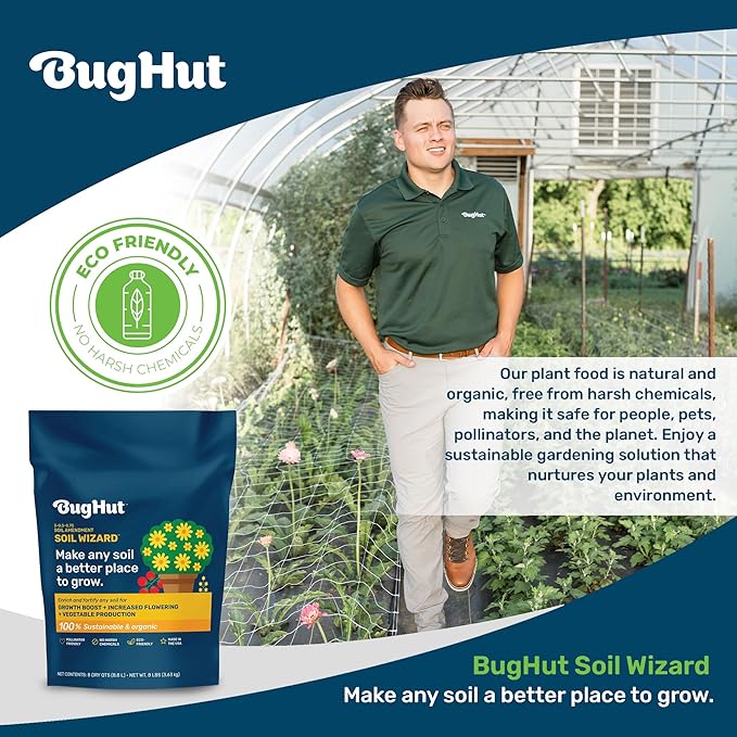 BugHut Soil Wizard Organic Soil Amendment – All Purpose Plant Food for Houseplants, Vegetables, Flowers, and Herbs - Chemical-Free Nutrient Source for Indoor & Outdoor Gardens - 8 lbs.