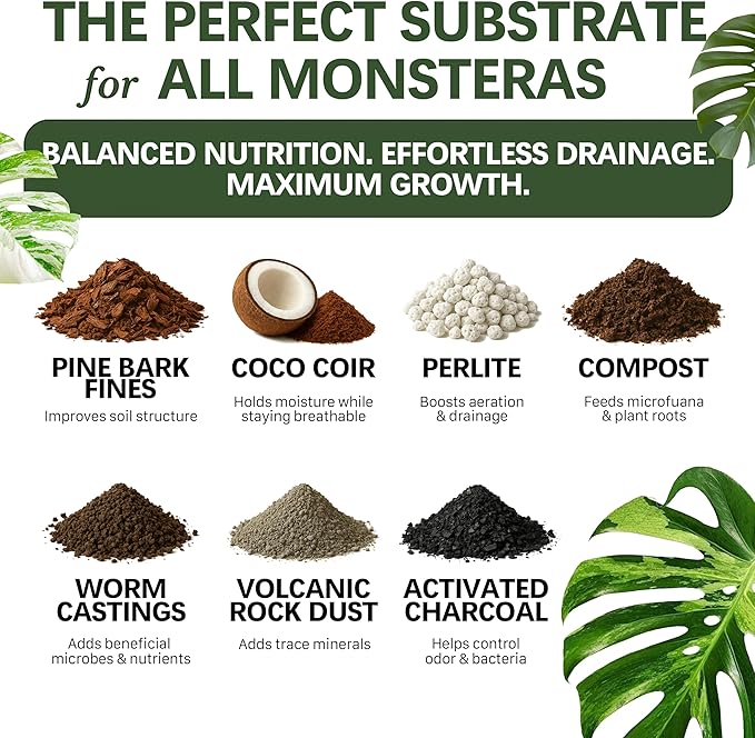 Monstera Soil/Premium Potting Mix – Organic Blend for Healthy Growth | Perfect Drainage & Aeration | Nutrient-Rich | Monstera Deliciosa, Borsigiana, Adansonii & Variegated Varieties (4 QTS)