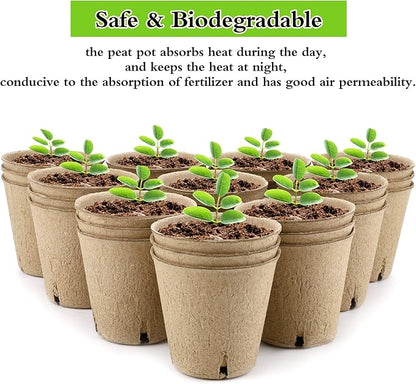 300 Pieces Peat Pots Seed Starters 3.15 Inch Peat Pots Round Biodegradable Seed Starting Pots with 300 Plant Labels, Planter Nursery Pots with Drainage Holes for Vegetable Seed