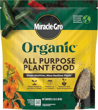 Miracle-Gro Organic All Purpose Plant Food, for Outdoor Container and In-Ground Plants, Feeds for up to 3 Months, OMRI Listed, 3 lb.