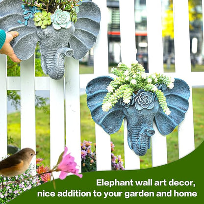 Sungmor Resin Elephant Head Wall Pot, Unique Bohemian Style Animal Face Planter, Vertical Hanging Plant Pot, Pretty Decorative Flower Pot for Indoor Outdoor Plants, for Gardening Lovers